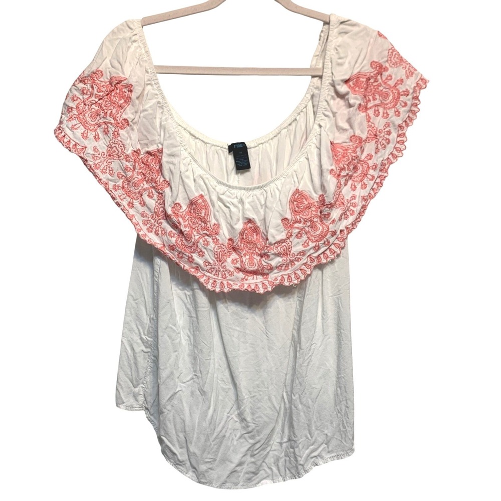 rue+ Off the Shoulder Top 1X Embroidered Ruffle Boho Gypsy Peasantâ Folk Hippie